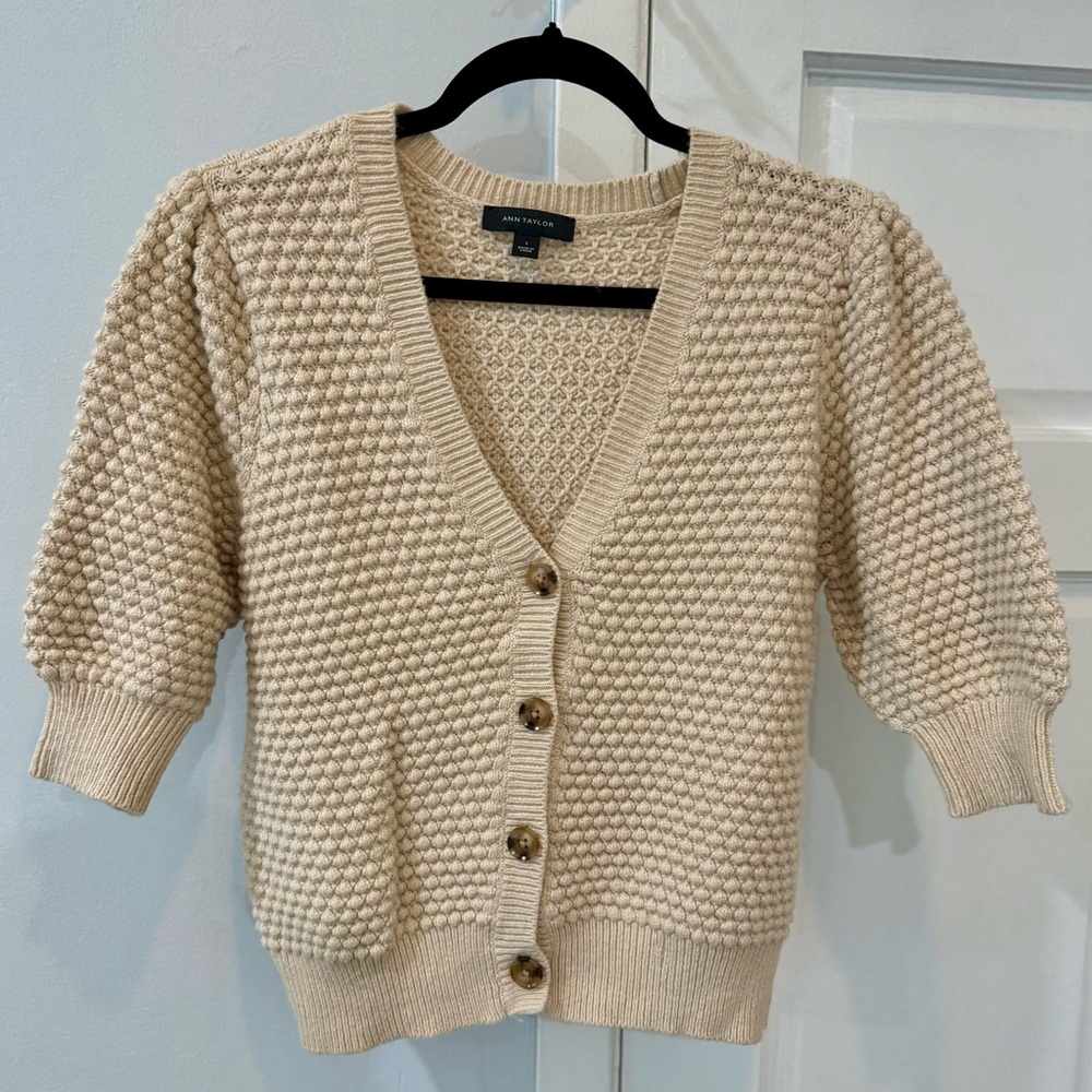 Ann Taylor Textured Beige Cardigan